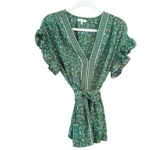 Max Studio Green Floral Wrap Blouse